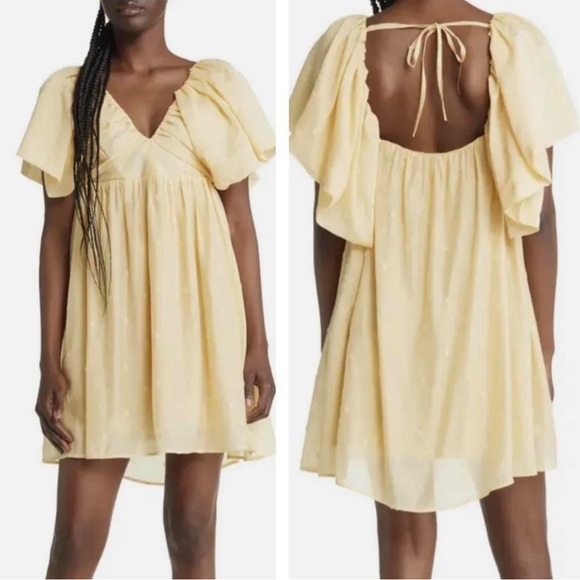 Anthropologie Dresses & Skirts - Anthropologie | Moon River | Yellow Polkadot Puff Sleeve Mini Dress